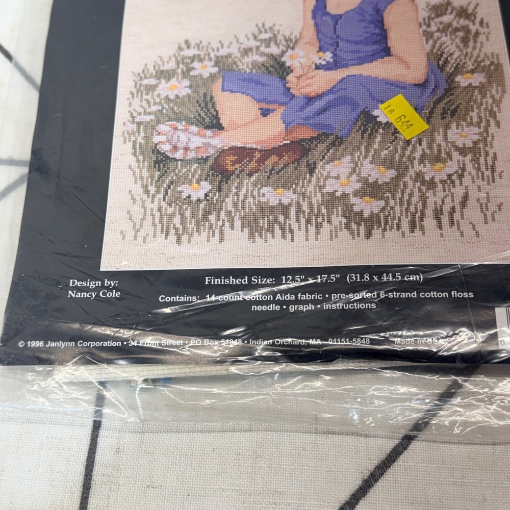 Janlynn Counted Cross Stitch Kit 12.5x17.5 Blue Daisy Girl Nancy Cole 29-20 VTG - Picture 2 of 5
